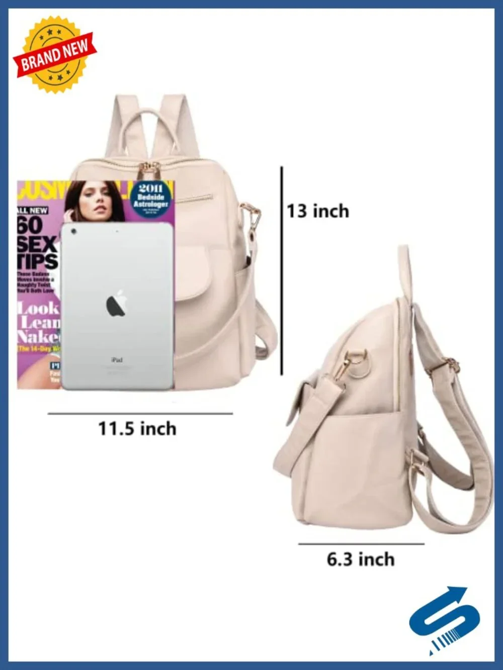 Convertible Waterproof Nylon Faux Leather Backpack Purse Travel Rucksack